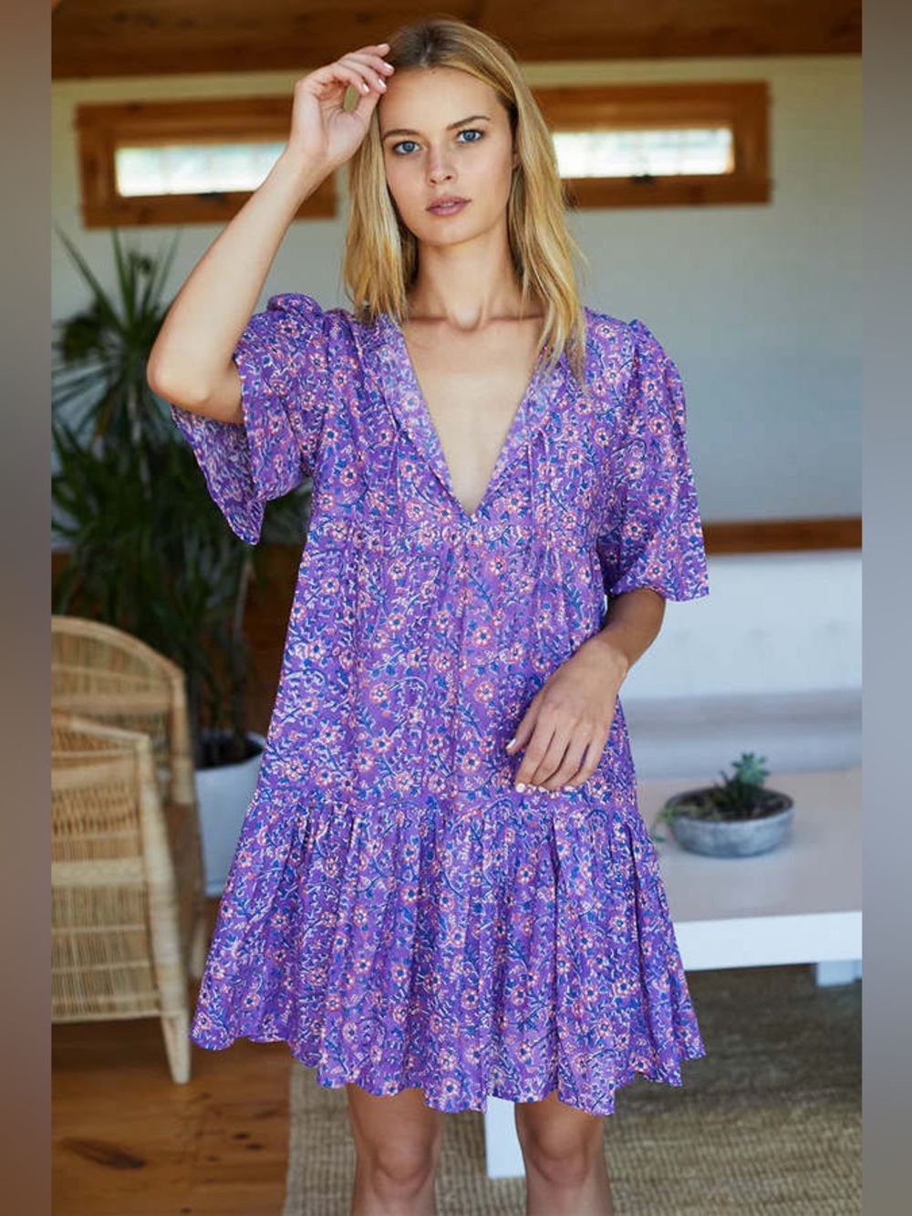 NEW Emerson Fry India Collection Isla Violet Wildflower Mini Dress